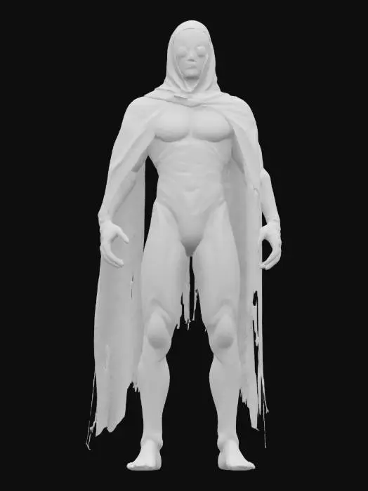 3D model for 
{
  "object": "Phantom Courier",
  "material": "Composite synthetic skin, segmented armor plating, and translucent holographic cloak",
  "shape_form": "Slim, humanoid figure with elongated limbs, multiple eyes on a featureless mask, and a swirling, translucent cloak",
  "color_scheme": "Matte black body with iridescent silver plating and pale blue holographic cloak",
  "texture_details": "Smooth, matte surface with subtle mechanical seams; armor with slight scuffs and scratches; cloak with a smoky, semi-transparent texture that shimmers under light",
  "style": "Realistic with eerie, otherworldly sci-fi aesthetics",


  "reference_models": ["Cyber Assassin", "Spectral Messenger"]
}
