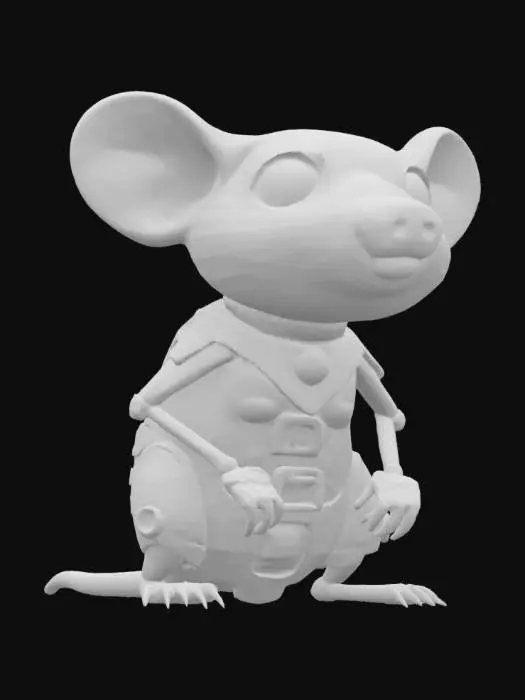 3D model for "object": "Byte Rat",
  "material": "Scrap metal plating, synthetic fur, and LED display teeth",
  "shape_form": "Small, chunky rat with oversized ears, robotic limbs, and a tail that functions as a data cable",
  "color_scheme": "Rusty copper with neon green accents and flashing blue LED eyes",
  "texture_details": "Rough, dented metal with exposed wiring; synthetic fur patches that are unevenly attached; LED teeth that light up when it talks, displaying pixelated text",
  "style": "4K anime with exaggerated, slightly chibi proportions and gritty cyberpunk detailing",
  "reference_models": [
    "Cyberpunk 2077's Flathead",
    "Ratchet & Clank's Clank (Comic Version)",
    "Teenage Mutant Ninja Turtles' Splinter (Robot Version)"
  ]
}
