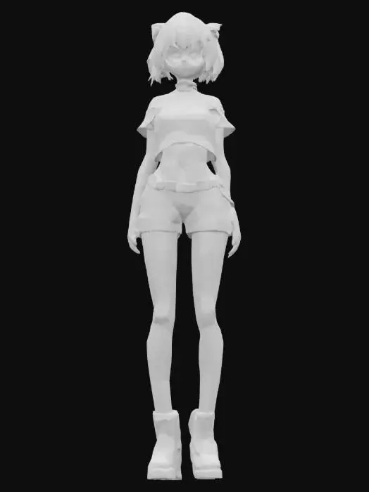 3D model for “girl” Material: skin Shape/Form: Slim, dynamic exposed skin with angular shoulder Color Scheme: Neon magenta base with cyan gradients, white luminous trims, yellow energy runes; spark-style anime highlights Texture Details: Shimmering soft plastic with glowing ink lines, smooth fabric surfaces with motion blur gloss, stylized specular reflections Style: Anime (2.5D cel-anime shading with cyber-magical vibe) Reference Models: Inspired by Hatsune Miku x D.Va x Kill la Kill’s