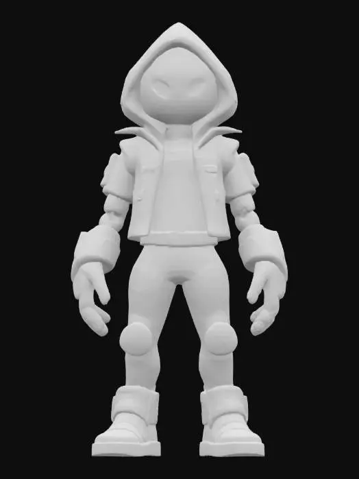 3D model for Object: NotPetya virus represented as a humanoid hacker avatar
Material: Synthetic leather, chrome metal, neon plastic
Shape/Form: Slim humanoid with angular robotic limbs and cybernetic implants
Color Scheme: Black base with neon green highlights and glitchy magenta effects
Texture Details: Glossy skin plates, circuit-etched surfaces, flickering digital tattoos
Style: Cartoon cyberpunk
Environment/Use Context: Standing in a virtual server room with glowing code streams
Reference Models: Inspired by characters from *Cyberpunk: Edgerunners* and *Watch Dogs* aesthetics