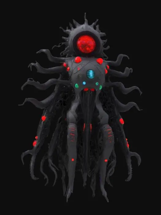 3D model for {
"Object": "Colossal digital virus-entity with humanoid and fractal traits",
"Material": "Matte black steel, neon alloy, obsidian glass, fiber-optic cables",
"Shape/Form": "60-meter tall glitching humanoid form with fractal limbs, wing-struts, floating core orb, asymmetrical arms and digit talons",
"Color Scheme": "Neon green, magenta, electric teal, violet, glowing red accents",
"Texture Details": "Cracked surfaces, glowing circuit fissures, semi-transparent orb shell, flickering LED panels, etched hexadecimal code",
"Style": "Stylized-mechanical with PBR-like realism, high-fidelity detail",