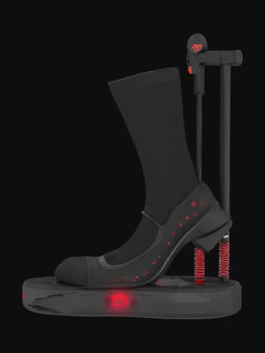 3D model for     - object: PBR Lazy Laser Sock Puller
      material: Carbon fiber rod, spring-loaded shoe grip, safe-class laser hook
      shape_form: Foot-mounted laser hook that pulls socks remotely from drawer
      color_scheme: Matte black with neon red laser accents
      texture_details: Rubber friction pads, burn mark details, loading indicator light
      style: PBR
      environment_use_context: Morning routine humor, accessibility or comedy puzzle game
      reference_models: [Rick and Morty footwear tech, Borderlands humor gear]