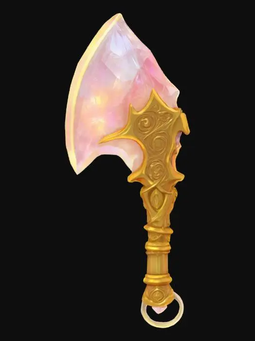 3D model for {
  "subject": "Magical Crystal Axe",
  "style": [
    "fantasy",
    "high-detail",
    "vibrant colors",
    "glowing elements",
    "PBR rendering"
  ],
  "material": [
    "translucent crystal blade",
    "ornate gold handle",
    "embedded runes"
  ],
  "details": [
    "irregular crystal shape",
    "glowing runes",
    "intricate carvings",
    "subtle magical particles"
  ],
  "purpose": {
    "context": "game asset",
    "genre": "fantasy RPG",
    "requirements": ["VR-ready", "HDR", "8K"]
  },
  "texture": {
    "description": "PBR textures with soft blue glow and reflective highlights",
    "mapping": "low-poly UV for real-time rendering"
  }
}
