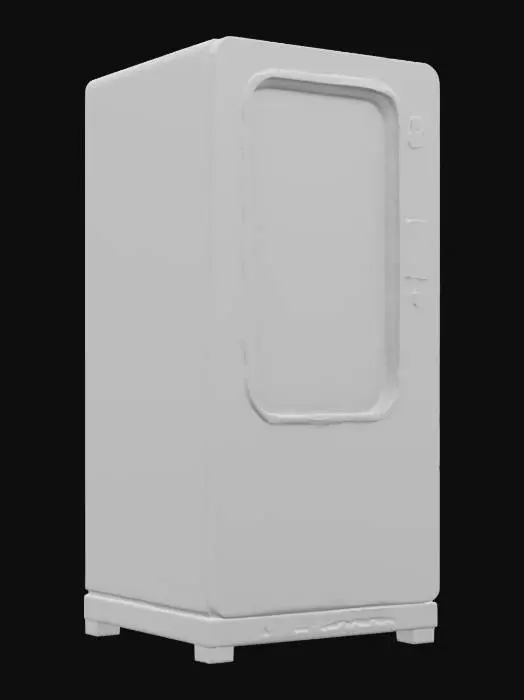 3D model for {
  "Object": "Vending Machine",
  "Material": "Lightweight futuristic alloy with matte black panels and white metallic trim",
  "Shape/Form": "Tall rectangular box with softly rounded corners; segmented front panels and inset circular dispensing ports",
  "Color Scheme": "High-contrast black and white line work only; no shading or fill colors",
  "Texture Details": "Smooth surfaces with etched circuit-patterned outlines, glowing edge highlights in white; panel seams detailed as thin black lines",
  "Style": "Sci-fi technical illustration, minimalistic wireframe aesthetic",
  "Environment/Use Context": ,
  "Reference Models": [
    "Tron lightcycle grid interface",
    "Blade Runner 2049 futuristic vending props"
  ]
}
