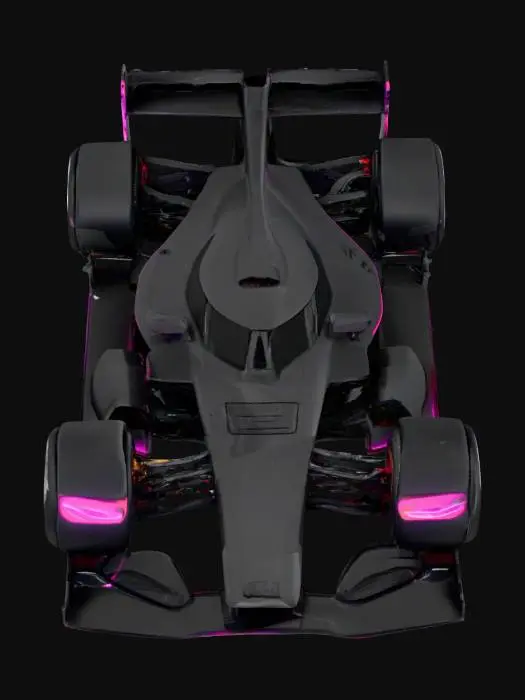 3D model for {
  "object": "Cyberpunk race car",
  "material": "Matte carbon fiber body with exposed steel framework, illuminated neon panels, titanium exhausts",
  "shape_form": "Low, angular coupe with wide fenders, exposed suspension, rear diffuser, oversized rear wing, integrated wheel rims emitting glow",
  "color_scheme": "Matte black base, neon cyan and magenta accents, glowing graphical sponsor decals",
  "texture_details": "Rough carbon weave on panels, illuminated neon veins, weathered metal edges, glossy decal surfaces, wet-reflective asphalt residue on tires",
  "style": "Realistic PBR",
  "environment_use_context": "Nighttime urban street circuit, neon-lit city towers reflecting on wet asphalt"
}
