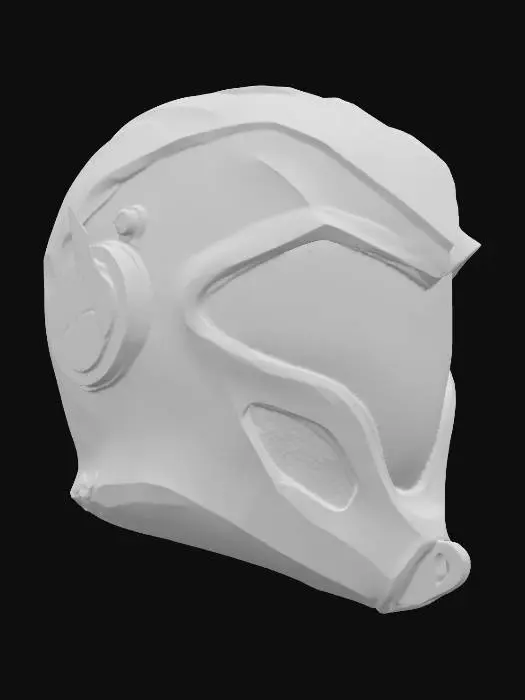 3D model for {"object":"Mask","material":"Gloss polymer shell; titanium mesh sublayer; embedded fiberoptic silicone strips along vent seams; magnetized latch hardware","shape_form":"Full-face plate; angular cheekbones; triangular eye sockets; recessed jaw armor; V-cut center seam; dual temple exhausts; chingrille","color_scheme":"Matte black base; RGB #00d4ff vent glow; RGB #ff0033 tracer lines; anodized gunmetal edges","texture_details":"Micro-scuffs; brushed steel scratches; lathed chin ridges; heat discoloration at ports; bead-blast matte brow; fine knurl on fasteners; PCB trace etching; diamond knurl on contact pads; micro-perforated inner lining; oiling around hinges; carbon scoring; dust accumulation in seam lines; hairline fatigue screw seats; debris","style":"PBR","polycount_control":"medium"}

