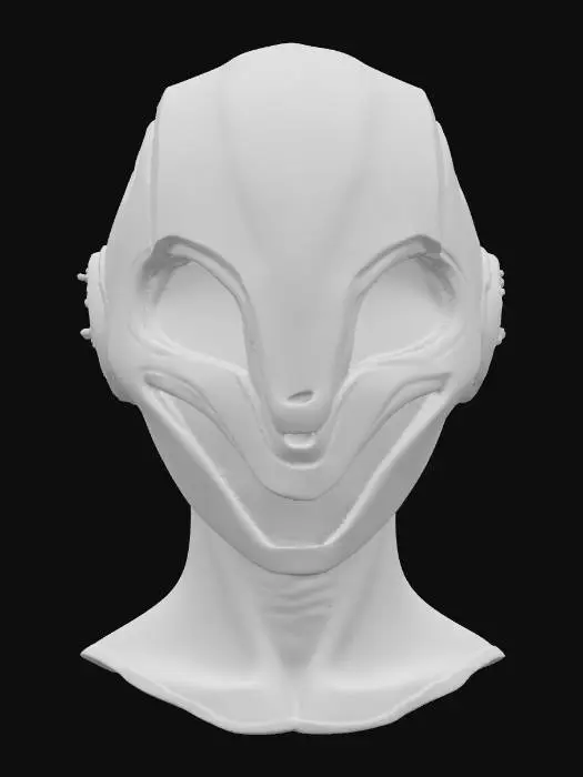 3D model for {"object":"Mask","material":"Gloss polymer shell; titanium mesh sublayer; embedded fiberoptic silicone strips along vent seams; magnetized latch hardware","shape_form":"Full-face plate; angular cheekbones; triangular eye sockets; recessed jaw armor; V-cut center seam; dual temple exhausts; chingrille","color_scheme":"Matte black base; RGB #00d4ff vent glow; RGB #ff0033 tracer lines; anodized gunmetal edges","texture_details":"Micro-scuffs; brushed steel scratches; lathed chin ridges; heat discoloration at ports; bead-blast matte brow; fine knurl on fasteners; PCB trace etching; diamond knurl on contact pads; micro-perforated inner lining; oiling around hinges; carbon scoring; dust accumulation in seam lines; hairline fatigue screw seats; debris","style":"PBR","polycount_control":"medium"}
