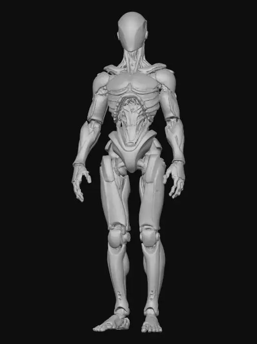 3D model for object: Reconstructed humanoid with mechanical grafts and synthetic muscle  
material: Worn metal plating, carbon fiber, neon tubing, exposed wiring, scarred flesh  
shape_form: Asymmetrical, patchwork frame with oversized limbs; limbs fused from multiple sources; back-mounted power conduit  
color_scheme: Rusted steel, electric blue, sickly green, muted flesh tones, flickering magenta accents  
texture_details: Welded seams, stitched synthetic skin, glowing data veins, oxidized metal, exposed circuitry  
style: Stylized Realistic  
environment_use_context: Dystopian back-alley lab or black market body shop  
reference_models: Kitbashed mechs, synthetic humanoids, medpunk NPCs
, #Halloween2025#