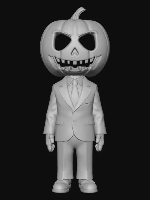 3D model for object: Skeletal CPA with a candy-corn visor and pumpkin sin-scale  
material: Bone, translucent candy, plastic, carved pumpkin  
shape_form: Upright skeleton in business attire; candy-corn visor over eyes; one hand holds a pumpkin-scale to weigh sins  
color_scheme: Bone white, candy orange/yellow/white, black suit, glowing pumpkin amber  
texture_details: Matte bone, glossy candy shell, stitched fabric, carved pumpkin with flickering light inside  
style: Stylized Cartoon  
environment_use_context: Halloween tax office or moral audit booth  
reference_models: Halloween skeletons, office workers, pumpkin props  
hooks: Coin/candy toggle, jaw clack animation
, #Halloween2025#