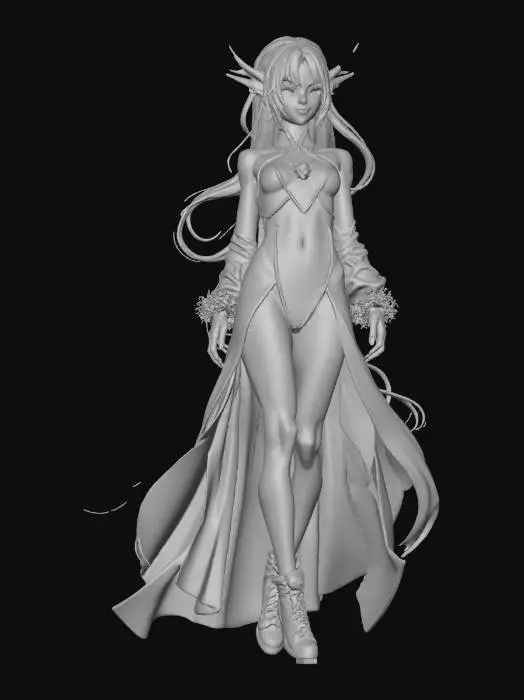 3D model for “ELF” Material: skin Shape/Form: Slim, dynamic exposed skin with angular shoulder Color Scheme: Neon magenta base with cyan gradients, white luminous trims, yellow energy runes; spark-style anime highlights Texture Details: Shimmering soft plastic with glowing ink lines, smooth fabric surfaces with motion blur gloss, stylized specular reflections Style: Anime (2.5D cel-anime shading with cyber-magical vibe) Reference Models: Inspired by Hatsune Miku x D.Va x Kill la Kill’s