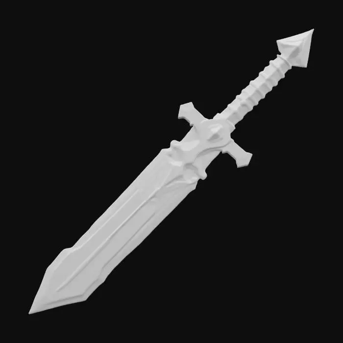 3D model for Subject: Retro-inspired pixel art sword, designed for action RPG gameplay.
Style: 8-bit and 16-bit pixelated aesthetic, low-poly, classic adventure game-inspired.
Material: Metallic pixelated blade with a wooden or jewel-encrusted hilt.
Details: Square-edged pixels, limited color palette, chiptune-style shading, dithering for texture.
Purpose: Game asset for an action RPG, optimized for retro-style pixel graphics with a 3D voxel effect., #ChronoForgeWeapon#