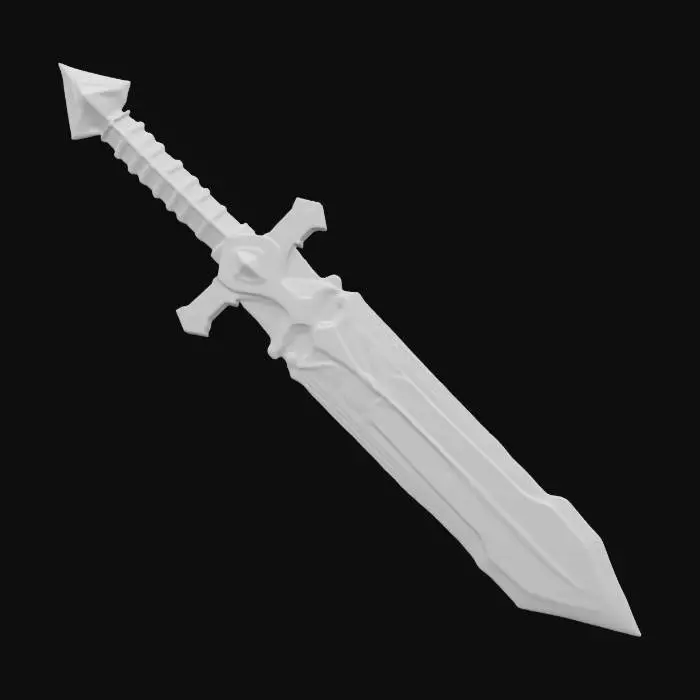 3D model for Subject: Retro-inspired pixel art sword, designed for action RPG gameplay.
Style: 8-bit and 16-bit pixelated aesthetic, low-poly, classic adventure game-inspired.
Material: Metallic pixelated blade with a wooden or jewel-encrusted hilt.
Details: Square-edged pixels, limited color palette, chiptune-style shading, dithering for texture.
Purpose: Game asset for an action RPG, optimized for retro-style pixel graphics with a 3D voxel effect., #ChronoForgeWeapon#