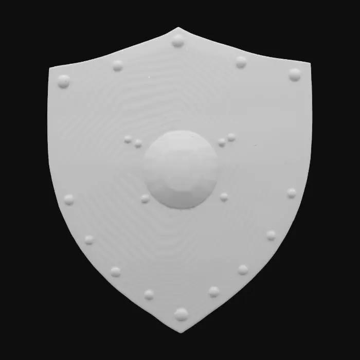 3D model for A massive shield containing a captured singularity, its surface reflecting no light. When raised, it pulls in nearby energy and matter, neutralizing incoming attacks. The edges are lined with gravitational nodes, capable of repelling projectiles or crushing enemies. PBR dark matter textures, gravitational warping effects, and subtle space-time ripples., #ChronoForgeWeapon#