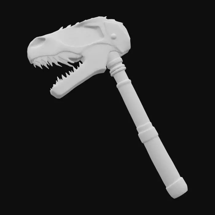 3D model for 🌀 Description: A chunky, oversized war hammer with a prehistoric twist! The head is a massive dinosaur skull reinforced with metal plating, while neon-blue energy coils pulse along the cracks. The handle is wrapped in thick leather, with glowing runes that spark when swung.
📏 Size & Shape: Massive and exaggerated, oversized dino skull head.
🎨 Colors & Materials: Bone-white, bright neon blue, dark brown leather. #ChronoForgeWeapon#