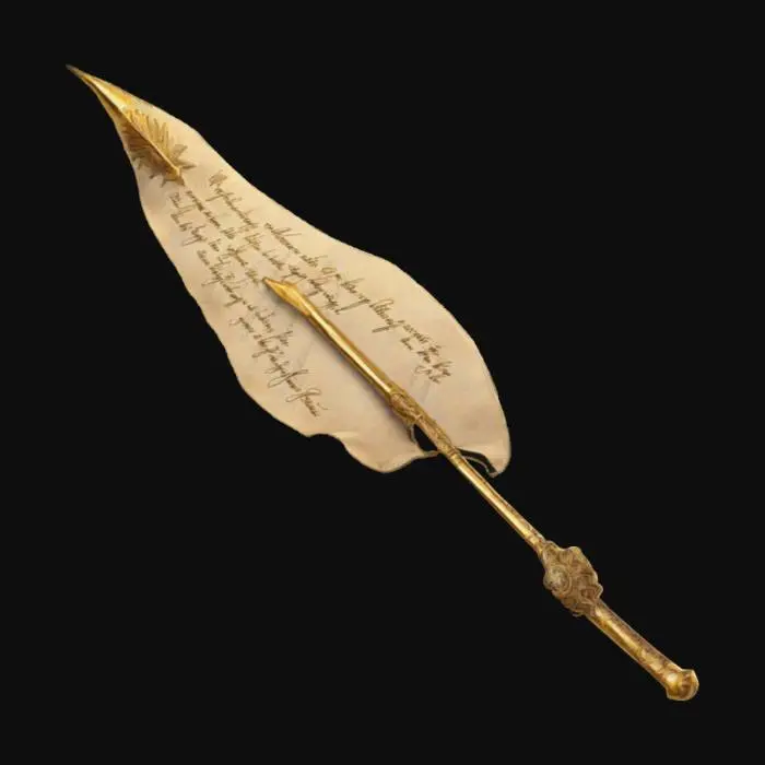 3D model for  The “We’re Retconning This” Wand 🪄📜
Description:

A magical wand that rewrites anything it touches into something else.
You don’t defeat enemies—you rewrite them into having already been defeated.
Size & Shape: A golden, quill-shaped wand that emits script-rewriting energy.
Colors & Materials: Glowing parchment texture, with “Under Revision” flashing along its length., #ChronoForgeWeapon#