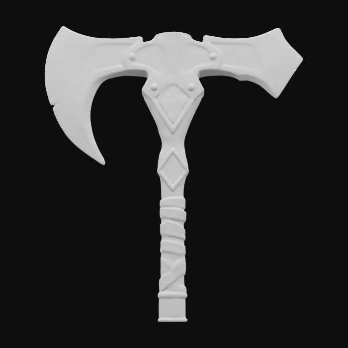 3D model for The Meteor Axe – Starfall Cleaver
A double-headed battle axe, its massive jagged blades forged from a dark meteorite, veined with glowing silver streaks. The central socket contains a cracked, iridescent opal, pulsing with a faint glow. The haft is made of petrified wood, wrapped in braided mammoth hide with bone studs lining its length., #ChronoForgeWeapon#