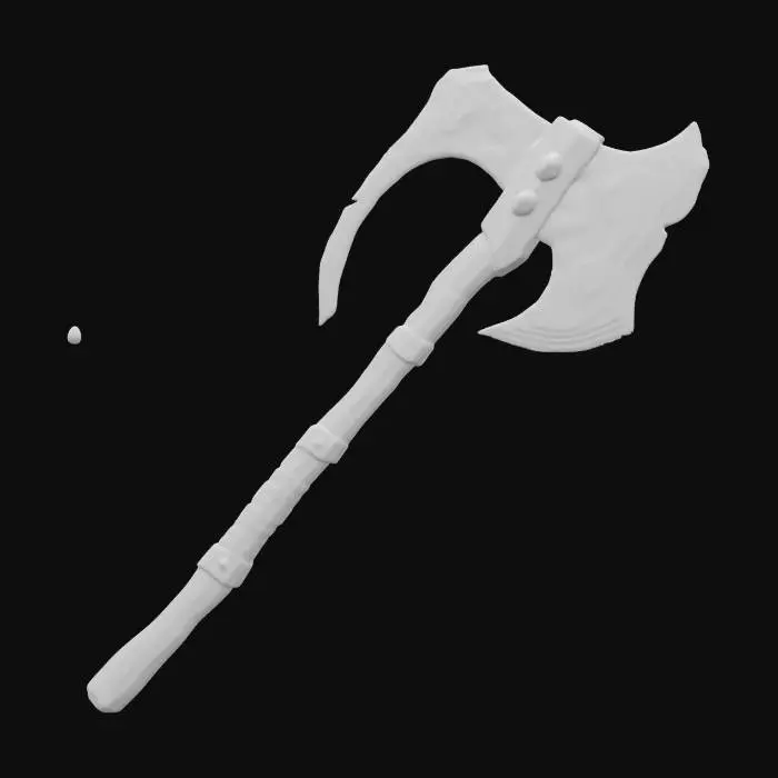 3D model for The Meteor Axe – Starfall Cleaver
A double-headed battle axe, its massive jagged blades forged from a dark meteorite, veined with glowing silver streaks. The central socket contains a cracked, iridescent opal, pulsing with a faint glow. The haft is made of petrified wood, wrapped in braided mammoth hide with bone studs lining its length., #ChronoForgeWeapon#