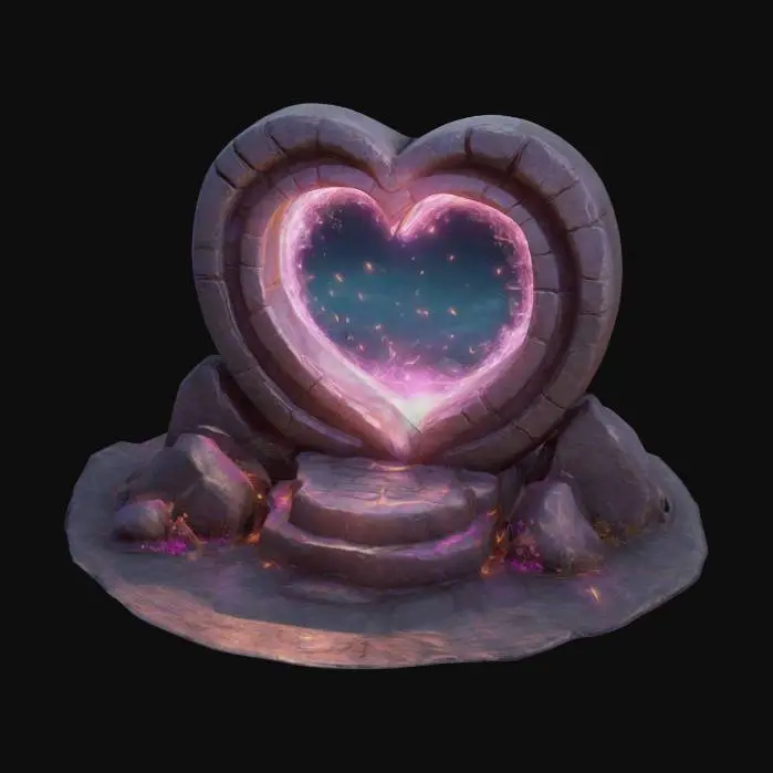 3D model for A Heart-Shaped Portal Leading to Another World
Subject: A mystical stone portal shaped like a heart, glowing with magical energy.
Style: High fantasy, enchanted.
Material: Ancient stone, swirling magical mist, glowing runes.
Details: Floating sparks, energy waves shifting inside the portal.
Purpose: Fantasy game environment, RPG world-building., #valentine#