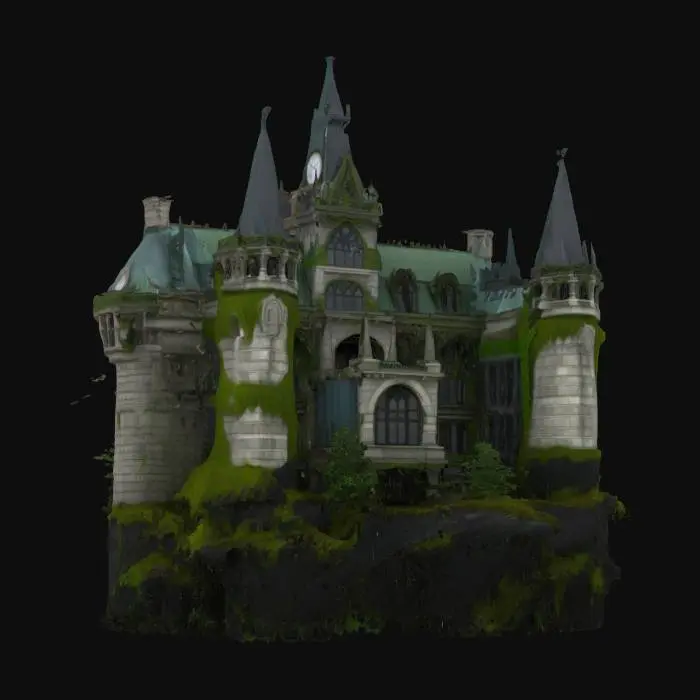 3D model for [Canada]  Sasquatch Parliament
Object: Gothic Parliament building reimagined as a living giant Sasquatch palace
Material: Mossy stone, ancient wood, flowing vines
Shape/Form: Gothic towers blended into gigantic, hunched Sasquatch-like forms
Color Scheme: Earthy greens, mossy browns, dark granite grays
Texture Details: Rough moss-covered stones, twisted vines, cracked wood textures
Style: Dark fairytale realism
Environment/Use Context (optional): Perched atop the cliffs over Ottawa River during a thunderstorm
Reference Models (optional): Inspired by Canadian Parliament and mythical forest creatures #AroundTheWorld#