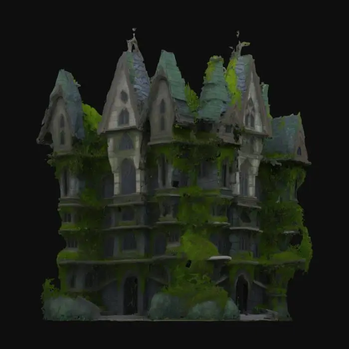 3D model for [Canada]  Sasquatch Parliament
Object: Gothic Parliament building reimagined as a living giant Sasquatch palace
Material: Mossy stone, ancient wood, flowing vines
Shape/Form: Gothic towers blended into gigantic, hunched Sasquatch-like forms
Color Scheme: Earthy greens, mossy browns, dark granite grays
Texture Details: Rough moss-covered stones, twisted vines, cracked wood textures
Style: Dark fairytale realism
Environment/Use Context (optional): Perched atop the cliffs over Ottawa River during a thunderstorm
Reference Models (optional): Inspired by Canadian Parliament and mythical forest creatures #AroundTheWorld#