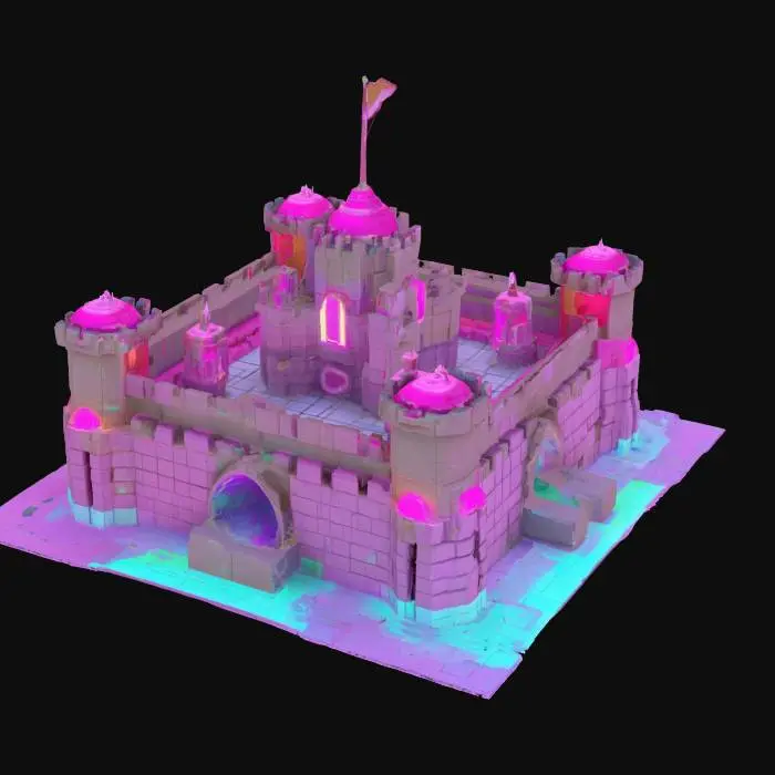3D model for Data Sandcastle: A sandcastle constructed from voxel blocks that glow and change shape, resembling a digital fortress.
Style: Voxel, Pop Cyberpunk
Material: Textured voxel blocks, holographic surfaces, matte sand particles
Color Scheme: Sandy beige with neon accents (pink, blue, green)
Texture Details: Blocky, pixelated structure with soft, sandy edges and holographic overlays
Environment: Placed along a pixelated beach with a cyber sunset