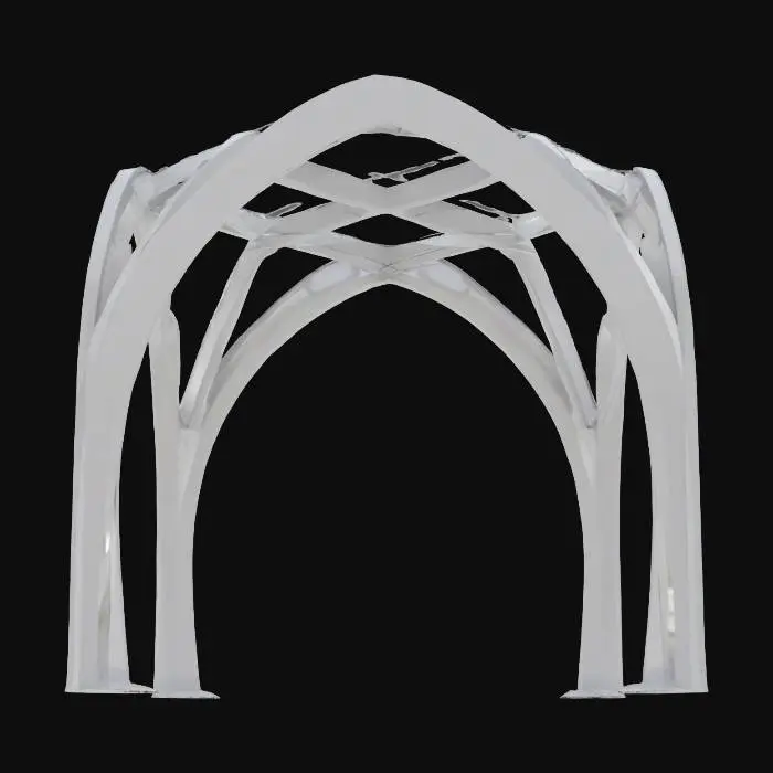 3D model for Subject: Dual-helix catenary arch

Style: Modern parametric architecture, sleek and structural

Material: Brushed stainless steel for the arches, tempered glass for infill crossbeams

Details:

Two intertwining helix-shaped arches following precise catenary curves

Glass crossbeams and walkways spanning between the helices

Integrated LED strip lighting along inner curves

Subtle fillets on all edges for smooth transitions

Purpose: Architectural visualization and game/VR asset, #arch#