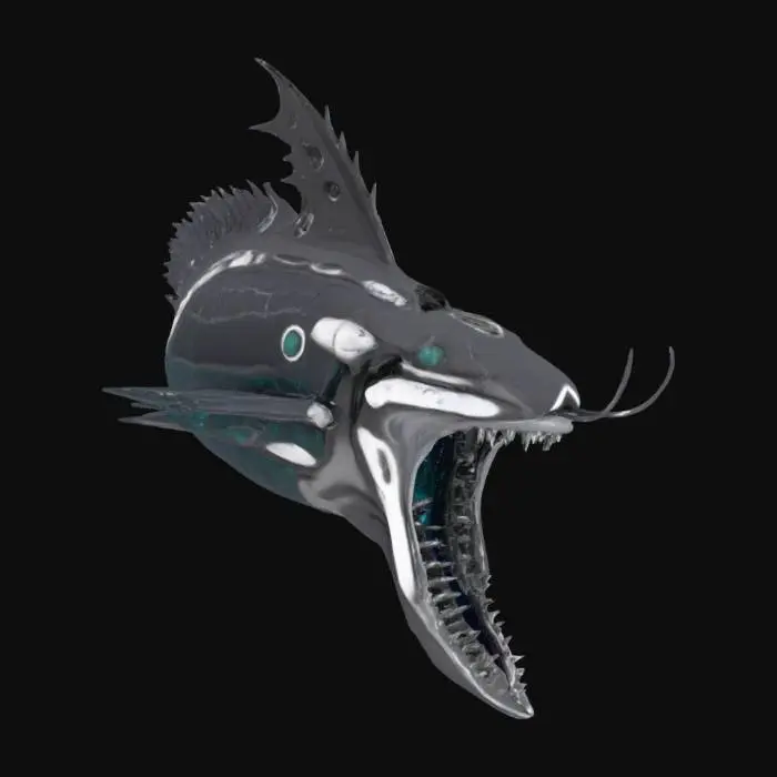 3D model for {, #ocean#, 
  "Object": "Sovereign Obliterator Leviathan",
  "Material": "Pure platinum-titanium alloy plating laced with quantum-entangled data filaments",
  "Shape/Form": "Titanic leviathan silhouette with serrated dorsal fins and a vortex-like maw of swirling code",
  "Color Scheme": "Black chrome base with pulsating violet quantum veins and radioactive emerald kill-switch nodes",
  "Texture Details": "Mirror-polish reflective surfaces, micro-etched circuit fractals, dynamic refractive glitch distortions",
  "Style": "Hyper-realistic PBR fused with sci-fi biomechanical horror",
  "Reference Models": [
    "Deep-sea eel musculature",
    "Quantum computing chip weave",
    "Biomechanical designs of H.R. Giger"
  ]
}, #ocean#, 

