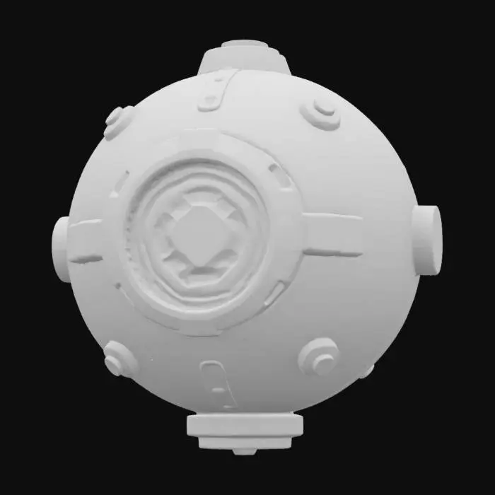 3D model for {
  "Object": "Trojan Sea Mine",
  "Material": "Aged, corroded steel orb overlaid with glowing data-node lattice and reinforced by glitch-forged alloy ribs",
  "Shape/Form": "Classic spherical mine silhouette, but with hexagonal mesh nodes replacing spikes and integrated data ports",
  "Color Scheme": "Matte gunmetal grey base, with pulsating neon orange core pulses and electric cyan network seams",
  "Texture Details": "PBR corroded steel pitting, raised binary-engraved ridges, emissive data-port apertures with scanline glitch overlays",
  "Style": "Realistic PBR fused with industrial-cyberpunk menace",
  "Reference Models": [
    "WWII naval mine silhouettes",
    "Hex-grid network schematics",
    "Cyberpunk industrial hardware"
  ]
}, #ocean#, 
