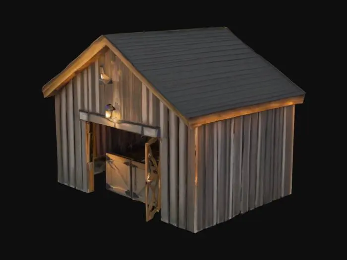 3D model for celeiro de cavalo , com trigos e candeiro aceso