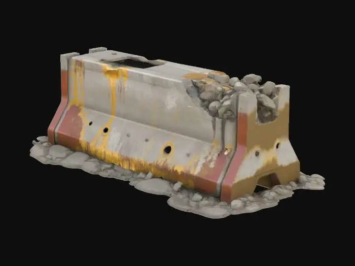 3D model for Melted and broken concrete road barriers