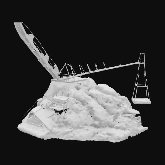 3D model for a very very long bridge that tilts and extends , the material is made out of volcanic rocks and metal 