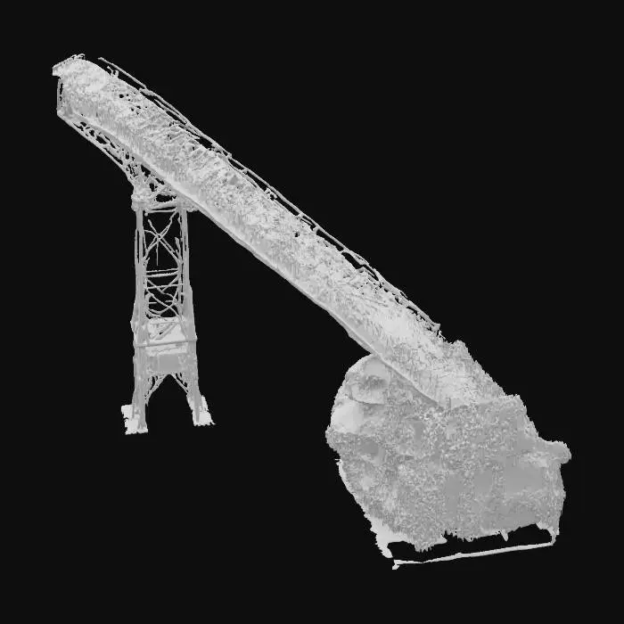 3D model for a very very long bridge that tilts and extends , the material is made out of volcanic rocks and metal 