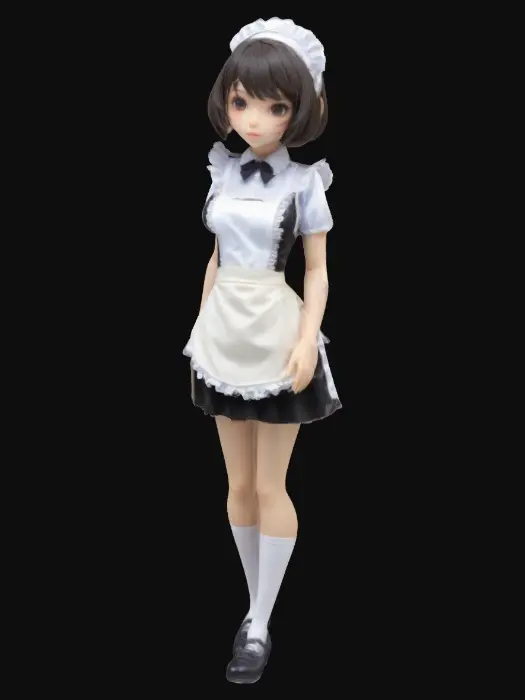 3D model for フィギュア、かわいい、女性、ガレージキット、メイド服、ショートボブヘア、リアルな頭身、日本製