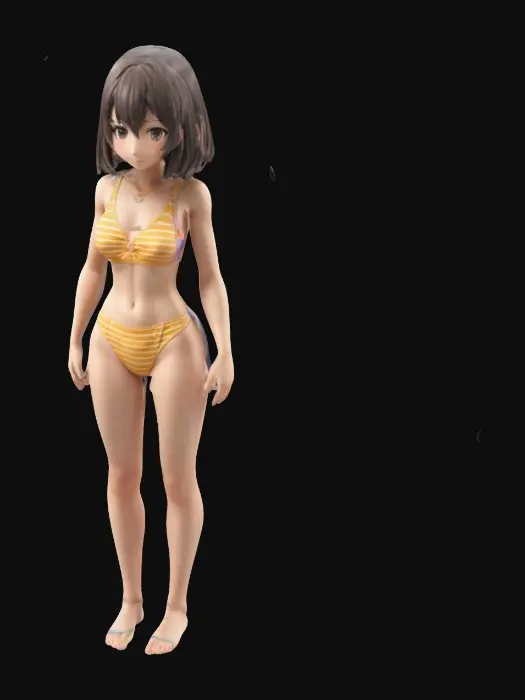 3D model for 最高に高品質のフィギュア、日本のアニメ、女子高校生、ショートボブヘア、平成のスクール水着。, Tポーズ, 全身