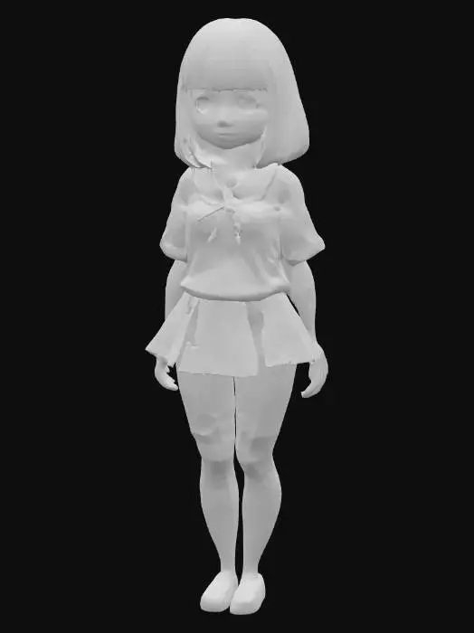 3D model for Exquisite cute adorable beautiful Japanese anime girl bust, perfectly sculpted delicate face with harmonious proportions, highly expressive, luminous, and symmetrical features, large radiant anime eyes with distinct sparkling highlights and clear pupils, dainty button nose, sweetly defined small mouth with a gentle curve, softly rounded adorable cheeks with subtle shading, smooth translucent porcelain skin, gently defined delicate jawline, neutral expression, flawless bob cut hair, wearing a neatly collared school uniform blouse, high-quality 3D model render, suitable for 3D printing, upper body only, no full body, no legs, professional studio lighting