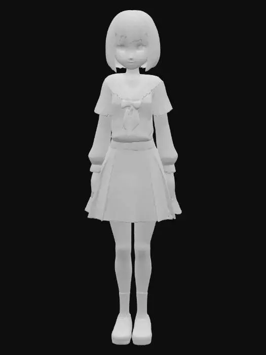 3D model for Masterpiece quality, highly detailed, exquisite, perfect, adorable, beautiful Japanese anime girl bust, flawlessly sculpted harmonious face, perfectly symmetrical charming features, large, luminous, radiant, innocent anime eyes with sharp, distinct sparkling highlights and crystal-clear pupils, dainty button nose, sweetly curved small mouth with delicate lips, softly rounded adorable cheeks with subtle blush and gentle contours, smooth, pristine, translucent porcelain skin, gently defined delicate jawline with a graceful chin curve, neutral expression, immaculate bob cut hair with natural flow, neatly tailored school uniform blouse, upper body only, no full body, no legs, no lower body, professional studio lighting, clean elegant design, ready for 3D printing, photorealistic 3D render.