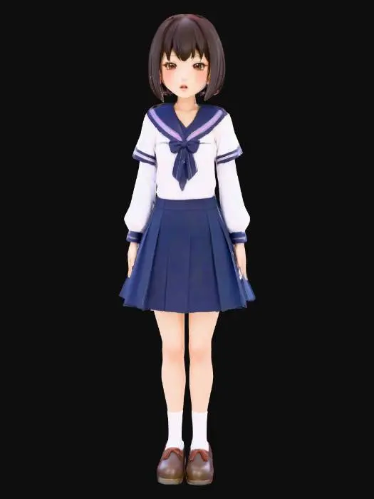 3D model for Masterpiece quality, highly detailed, exquisite, perfect, adorable, beautiful Japanese anime girl bust, flawlessly sculpted harmonious face, perfectly symmetrical charming features, large, luminous, radiant, innocent anime eyes with sharp, distinct sparkling highlights and crystal-clear pupils, dainty button nose, sweetly curved small mouth with delicate lips, softly rounded adorable cheeks with subtle blush and gentle contours, smooth, pristine, translucent porcelain skin, gently defined delicate jawline with a graceful chin curve, neutral expression, immaculate bob cut hair with natural flow, neatly tailored school uniform blouse, upper body only, no full body, no legs, no lower body, professional studio lighting, clean elegant design, ready for 3D printing, photorealistic 3D render.