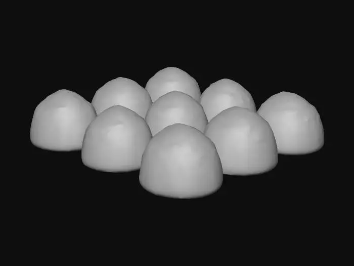 3D model for 12 individual different luxury chocolates in a row, in different shapes and each with a different topping