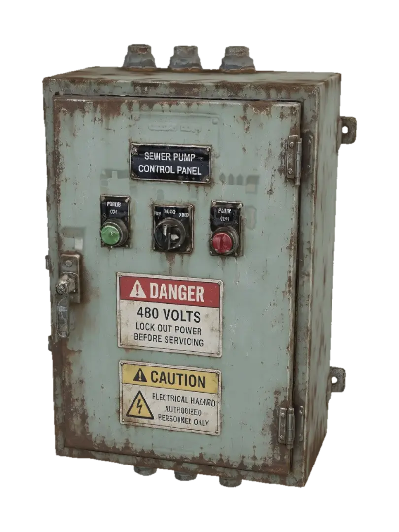 3D-модель Rusty Sewer Pump Control Panel - Industrial, згенерована ШІ