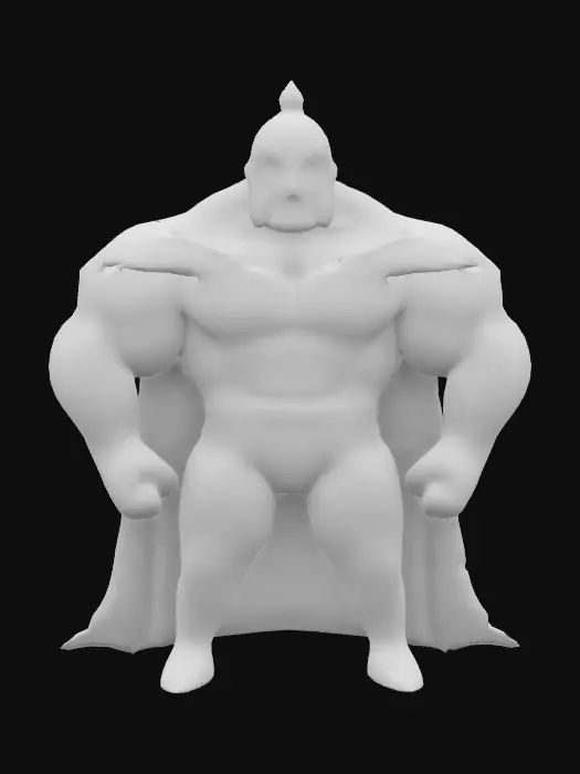 3D model for Stylized muscular humanoid inspired by a luchador, featuring a bright blue mask with gold star accents, a red cape flowing dramatically, and vibrant wrestling attire with bold primary colors. The character stands in a powerful A-pose, exuding energy and strength, with intricate textured details on the mask, fabric, and boots. Add a playful touch with cartoonish proportions and a confident expression, blending realism with a bold, heroic aesthetic.