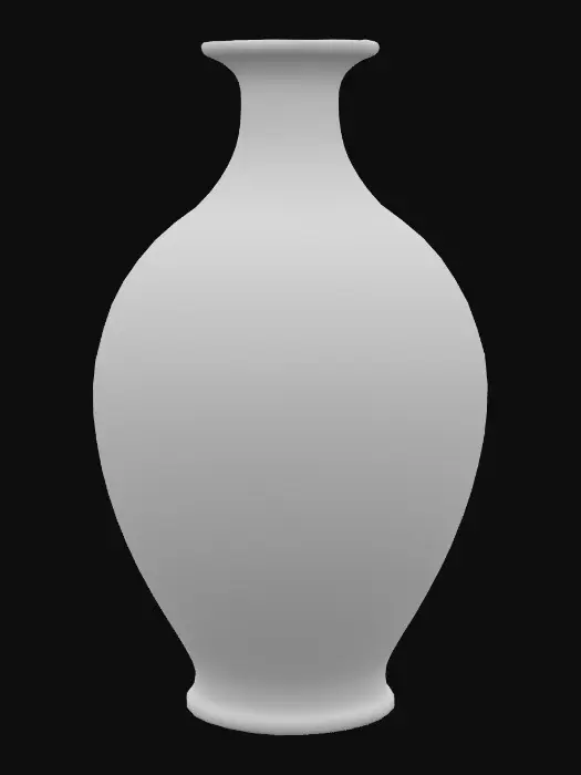 3D model for Decorative ceramic vessel, bulbous body with a narrow neck, painted in rich cobalt blue with swirling white floral motifs. Glazed surface glossy and reflective, with slight drips near the base. Lip rim accented in metallic bronze paint. Subtle hairline cracks in the glaze add age and character. Bottom flattened for stability.