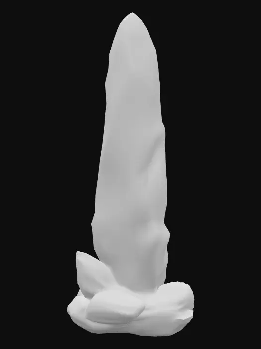 3D model for A towering obelisk stands forged from aged, weathered obsidian, its jagged edges softened by centuries of erosion yet retaining a sharp, foreboding presence. Intricate veins of luminous teal crystal run through its fissures, casting a faint, pulsating glow that dances across its rough, pitted surface. Deeply carved runes, filled with faintly shimmering silver dust, spiral upward, imbuing it with an aura of forgotten power. Its massive, monolithic form exudes an ancient and immovable strength.