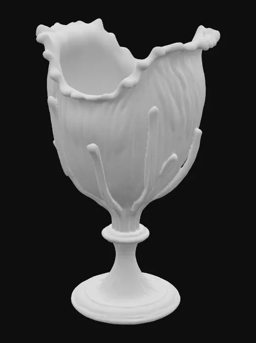 3D model for a ceremonial chalice shaped like a nautilus shell, spiraled with pearl-inlaid ridges and gold ribbing. Tentacle-like silver supports extend as the base. PBR textures: pearl with iridescence, brushed silver, polished gold, and mother-of-pearl interior with subsurface shimmer. Optimized geometry for real-time rendering, with baked AO and high-resolution normal maps.