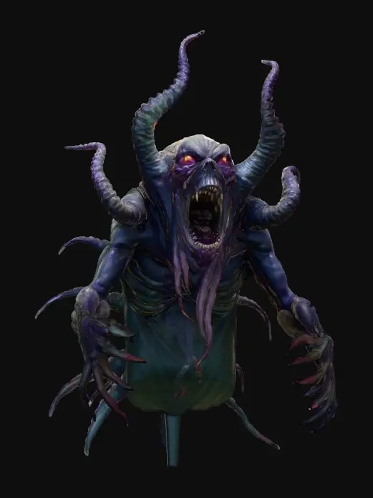 3D model for #villain#, Eldritch horror with multiple eyes and tentacles, emerging from a swirling vortex, designed as a terrifying boss for a 3D game.