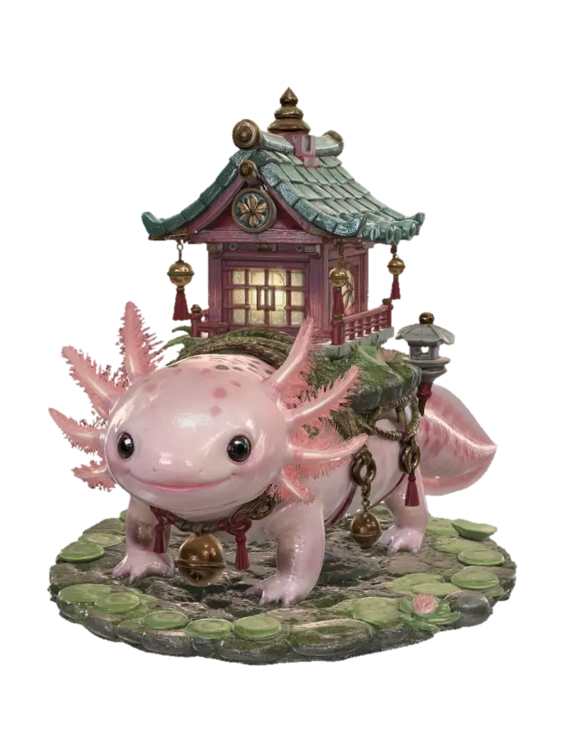 Pagoda on a Pink Axolotl 3D model, vytvořený pomocí AI