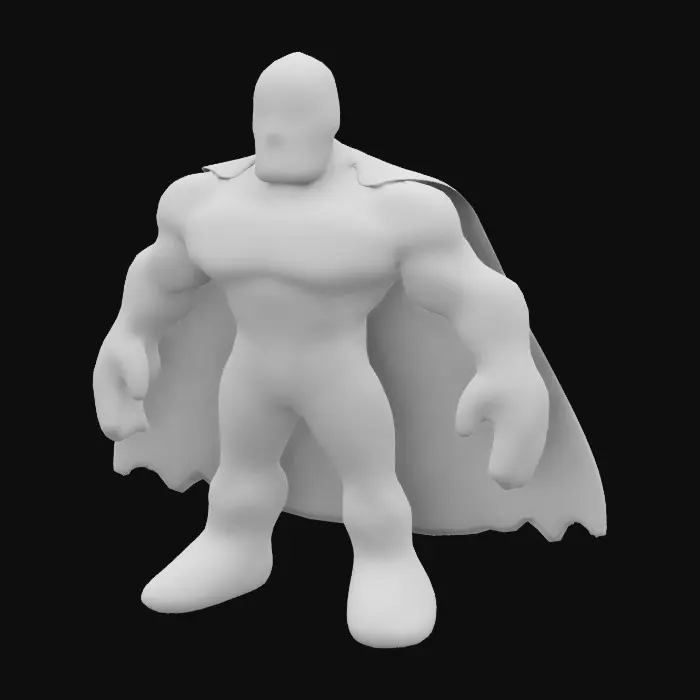 3D model for Stylized muscular humanoid inspired by a luchador, featuring a bright blue mask with gold star accents, a red cape flowing dramatically, and vibrant wrestling attire with bold primary colors. The character stands in a powerful A-pose, exuding energy and strength, with intricate textured details on the mask, fabric, and boots. Add a playful touch with cartoonish proportions and a confident expression, blending realism with a bold, heroic aesthetic.