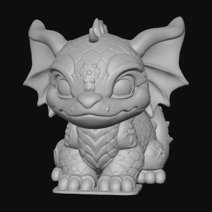 3D model for A small sculpture of a mythical creature, carved from translucent gemstone with layered facets. The creature's eyes glow faintly, and its surface is covered with engraved sigils and elemental veins. The form is chunkier and solid — ideal for 3D printing without fragile details.