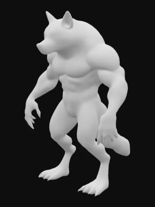 3D model for Un loup blanc humanoïde avec des yeux rouge écarlate et un épaisse fourure.