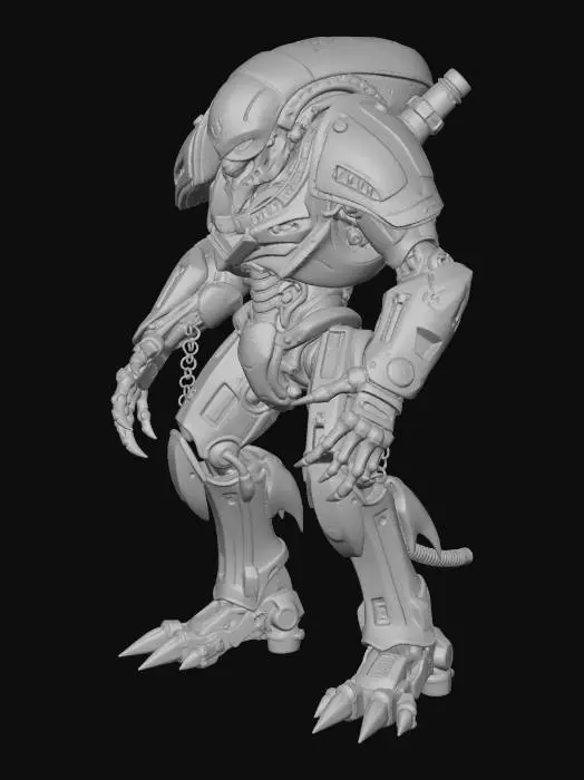 3D model for Agressive, muscular Alien war Droid. colorized in 4 colors.