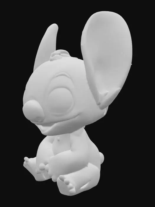 3D model for 3D model of Stitch from Lilo & Stitch, chibi style, kawaii, big sparkling eyes, small body, cute proportions, pastel colors, soft textures, highly detailed, cartoonish, adorable expression, sitting pose, low-poly style for 3D modeling, stylized, suitable for 3D printing or game asset, cinematic lighting
